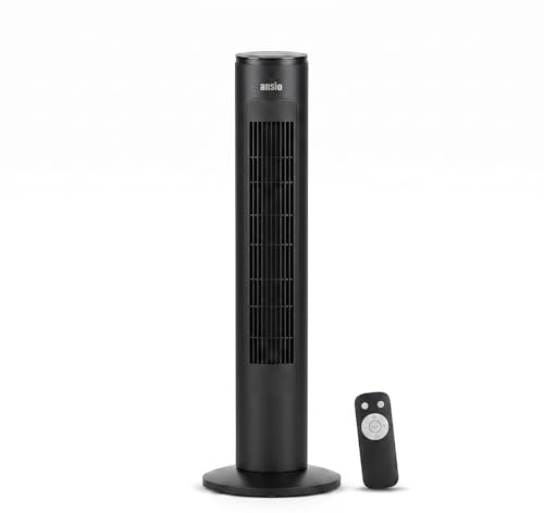 ANSIO 40 Inch DC Tower Fan with Remote Control, Bladeless Cooling Fan, 23dB Quiet Bedroom Fan, 24W Energy Saving Standing Fan, 12 Speeds, 4 Modes, 90° Oscillation, 1–24 Hour Timer