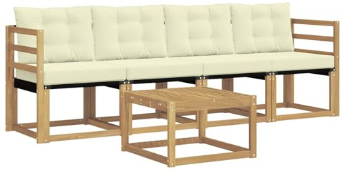 vidaXL Outdoor-Sofagarnitur mit Kissen 5 pcs Weiß und Creme, Garten Sofaset, modernes Wohnmöbel, entspannende Couch für Terrasse und Außenbereich