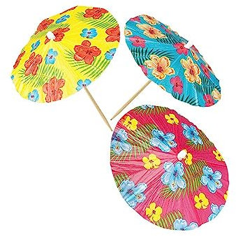 Boland 52523 - Cocktailschirmchen Hibiscus, 6 Stück, Länge Holzstab 18 cm, Cocktailspieße, Getränke Schirmchen, Hawaii, Gartenparty, Beach Party, Geburtstag, Mottoparty, Karneval