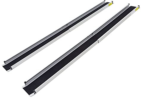 4' to 7' Portable Wheelchair Ramps, Telescoping, 600 lbs Cap, Silver Spring