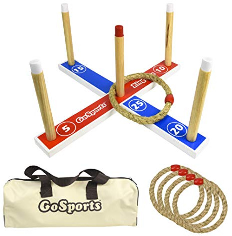 GoSports Premium Wooden Ring Toss Game with Carrying Case, Outdoor Fun for Kids and Adults