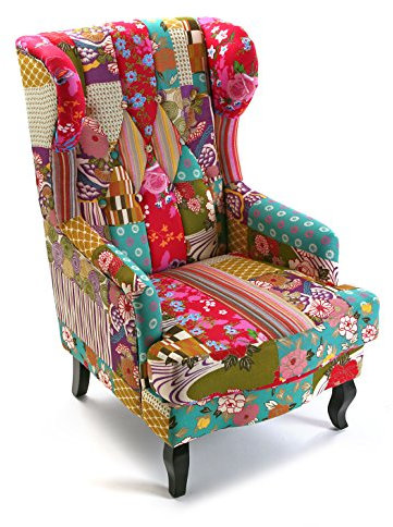 Versa Pink Patchwork Sessel für Wohnzimmer, Schlafzimmer oder Esszimmer, bequemer und anderer Sessel, mit Armlehnen, Maßnahmen (H x L x B) 103 x 79 x 62 cm, Baumwolle und Holz, Farbe: Rosa