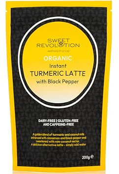 Sweet Revolution Organic Instant Turmeric Latte with Black Pepper (200g), Dairy Free and Gluten Free.