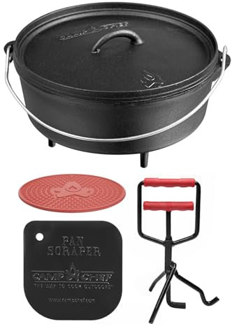 camp chef KS0332 Camp Chef Set: Classic Dutch Oven SDO-12 mit Profi-Deckelheber, Hot Pad und Reinigungsschaber