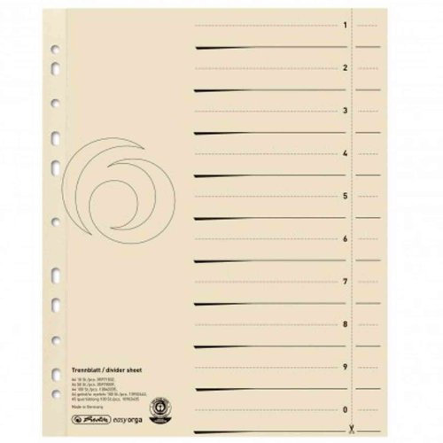 Herlitz 10840205 Trennblatt A4, Manilakarton, 180 g/qm, chamois (5 x 100 Blatt)