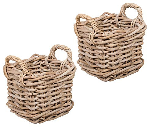LEBENSwohnART 2er Set Rattankorb BAKUL eckig Grey ca.20cm Aufbewahrungskorb Dekokorb Korb