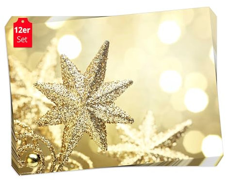 Tischsets Goldener Glitzerstern - 12 Platzsets aus Premium Papier - Tolle Tischdekoration für die Weihnachsfeier - Advent oder Weihnachten