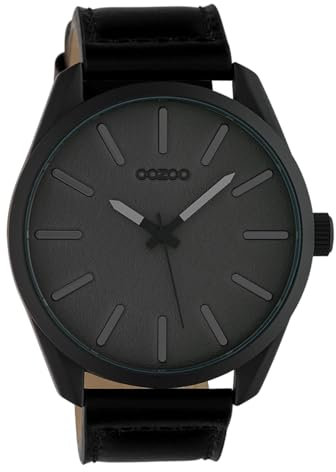 Oozoo Herrenuhr Classic mit Lederband 46 MM Grau/Schwarz C10324
