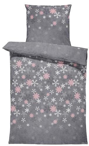 Leonado Vicenti Winter Bettwäsche Thermo Fleece Flausch Kuschelig Warme Garnitur Bettbezüge Set, Größe:3 teilig 200x200 cm, Farbe:Kristall grau