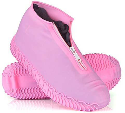 ydfagak Silikon Überschuhe, Wasserdicht Schuhüberzieher Wiederverwendbare rutschfeste Überschuhe, Für Regen, Schneetag, Wüstenstrand, Schlammige Straßen (L (39-42), Rosa)
