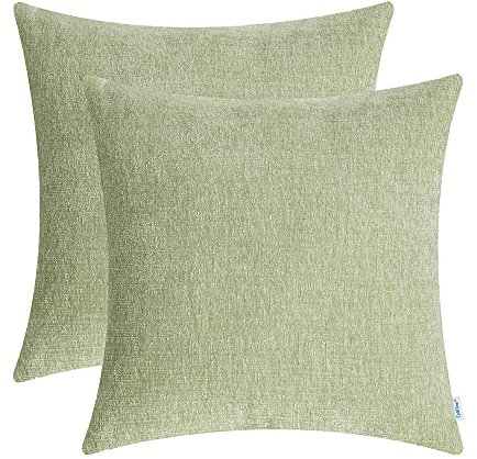 CaliTime Kissenbezüge, gemütlich, für Couch, Sofa, Heimdekoration, einfarbig, weiches Chenille, 45 cm x 45 cm, Salbei, 2 Stück