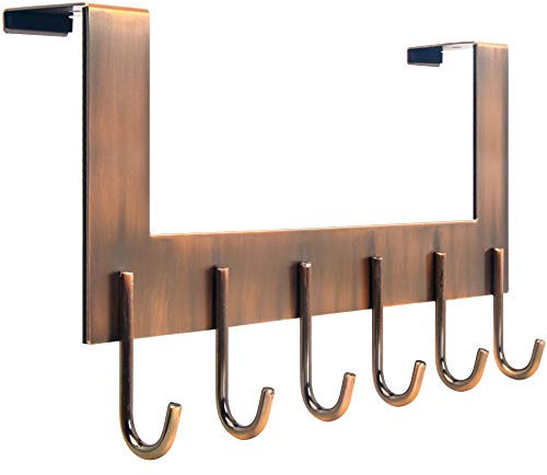 WEBI Over The Door Hooks for Hanging,Door Hanger,Over The Door Towel Rack,Over The Door Coat Rack Hanger,6 Hooks for Hanging Clothes,Towels,Hats,Back of Bathroom,Antique Copper
