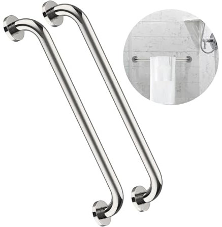 2 Pack 24 Inch Shower Grab Bar, ZUEXT Chrome Stainless Steel Bathroom Grab Bar Handle, Bathroom Shower Balance Bar, Safety Hand Rail Support, Handicap Elderly Senior Assist Bath Handle(1.25 Diameter)