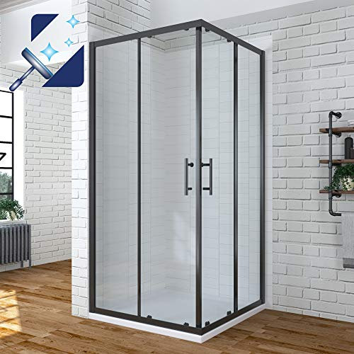 AQUABATOS® 80x80 x 195 cm Duschkabine Eckeinstieg Matt Schwarz mit Einfaches Rollen Befestigungssystem Schiebetüren Eckdusche Duschabtrennung aus 6mm ESG Sicherheitsglas mit Nanobeschichtung