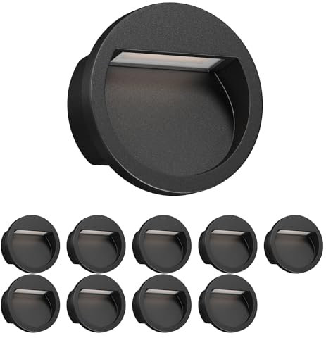 ledscom.de 10 Stück LED Wandeinbauleuchte NOLA, Downlight für außen, IP54, schwarz matt, 105mm Ø, warmweiß