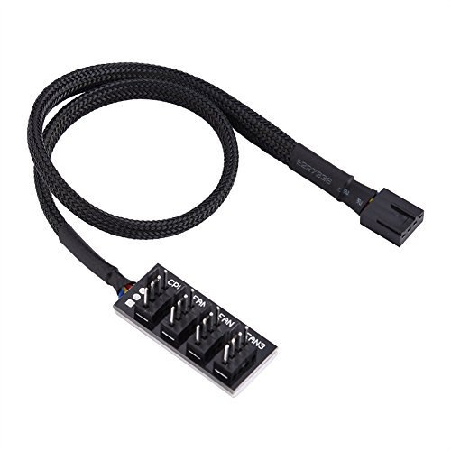 Sxhlseller 4-Pin Power Cable - Sleeved 4 Way PWM Splitter Hub for Computer Fans - Compatible with 3-pin / 4-pin Fans - 4 Ports Fan HUB Support PWM Function