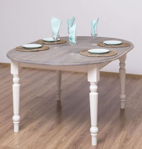 Casa Padrino Landhausstil Esstisch Grau/Weiß 160 x 120 x H. 78 cm - Ovaler massivholz Küchentisch mit Eichenholz Tischplatte - Esszimmer Möbel im Landhausstil