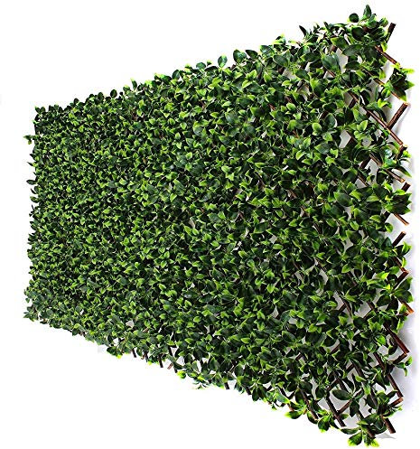 LG TRADERS LIMITED Artificial Laurel Leaf Expanding Fence, UV-Protected, Eco-Friendly Privacy Screen for Garden, Balcony, Patio – Expandable Greenery Trellis, 1x2m, Weather-Resistant