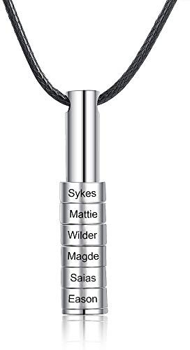 kaululu Personalisierte Ketten für Herren Damen Anhänger mit 1-9 Namen Gravur fur Paar BFF Familie Kette Personalisiert für Männer Namenskette (Silver, 5 Ring)