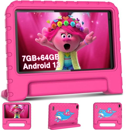 AOCWEI Tablet per bambini Tablet 7 pollici quad-core 1.5GHz Android 13 HD per bambini, 64GB (TF 512GB) | Wi-Fi | Doppia fotocamera | Controllo parentale | Custodia a prova di bambino, Ro