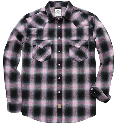 Dubinik® Chemise Flanelle Homme Chemise Homme Manches Longues Chemise Fermeture à Pression Vintage Western Cowboy Casual