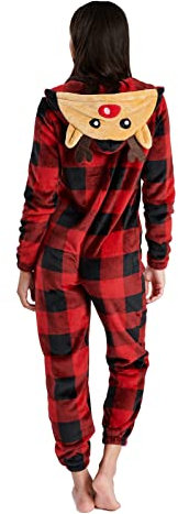 Loungeable Damen Jumpsuit Overall Einteiler Red Check Flannel Reindeer 791243 L