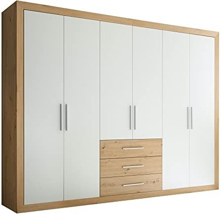 DEINE TANTE EMMA 58-584-T2 Fernando Artisan Eiche Nb. / Weiß Kleiderschrank mit Drehtüren Schlafzimmer Stauraum ca. 289 x 225 x 59 cm