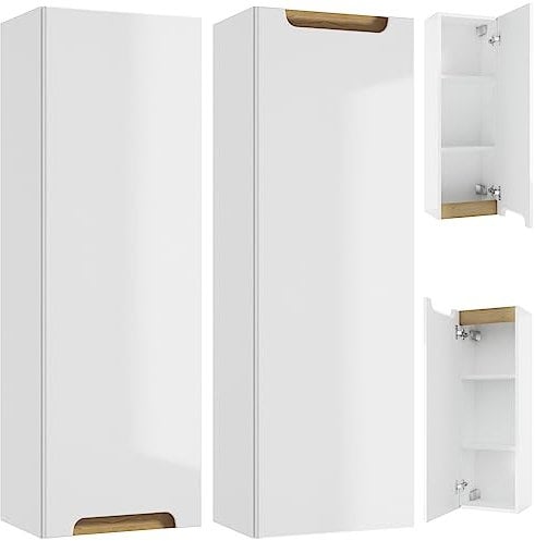 Lomadox Badmöbel Hängeschrank/Unterschrank,180° drehbar Hochglanz weiß lackiert, mit 3 Griffblenden Dekoren, B/H/T 30/90/22 cm