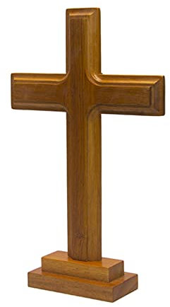 F Fityle Wooden Altar Cross with Stand Standing Table Cross Double-Sided Display Cross Decor for Home Chapel Decor, Religious Christian Catholic, Style A