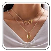 Inilbran Boho Lock Pendant Necklaces Chain Padlock Necklaces Layered Handcuff Necklace Chain Gold Lock Chain Necklace Jewelry for Women and Girls