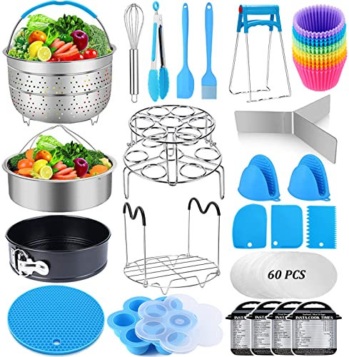 Accessoires pour casserole instantanée, ensemble d'accessoires pour autocuiseur Sugaroom compatibles avec les accessoires Instant Pot de 6 l, 8 litres – 2 paniers vapeur, moule à charnière, support à
