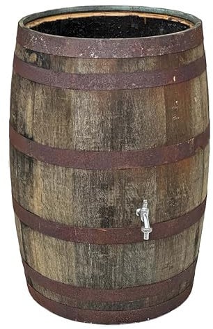 Temesso Originales schottisches Whiskyfass als Regentonne, Eichenfass, Holzfass, Whiskey Fass 190 Liter (190 L + Wasserhahn)