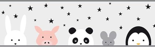 Profhome Kids Wallpaper Border 403732-GU self-Adhesive Border Grey Black Pink White 0.155 m x 5.00 m / 0.775 sqm