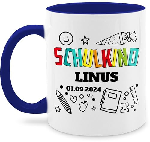 Tasse Tassen 325ml - Einschulung Schulanfang - Schulkind Scribble - 325 ml - Dunkelblau - name personalisierte einschulungsgeschenke schulanfänger schulkinder milchkaffeetasse 2022