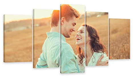 CCWACPP Benutzerdefinierte 5 teilige Wandbilder personalisierte Leinwanddrucke mit Ihren Fotos individuelle Poster Geschenke fertig zum Aufhängen 100x55 cm