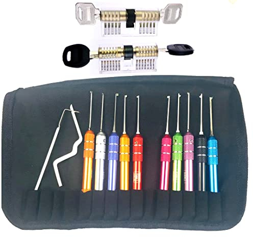 Honest 10 bunte Dimple Lock Pick Tools mit 2 Spannwerkzeugen und 2 transparenten Schlössern