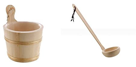 eliga Aufgusseimer mit Kunststoffeinsatz & Schöpfkelle Holz gewinkelt, Länge Circa 30 cm