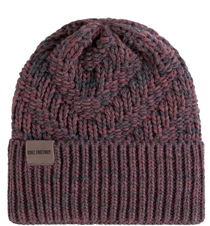KNIT FACTORY - Sally Mütze - Strickmütze für Damen und Herren - Beanie - Wintermütze mit Wolle - Robusten Look - Hochwertige Qualität - Anthrazit/Stone Red