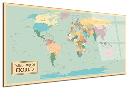 Plexiglasschild, Dekorahmen auf Acrylglas, Wanddekoration, Druck auf Plexi, Deko, Acrylglas, World's Map, 100 x 50 cm