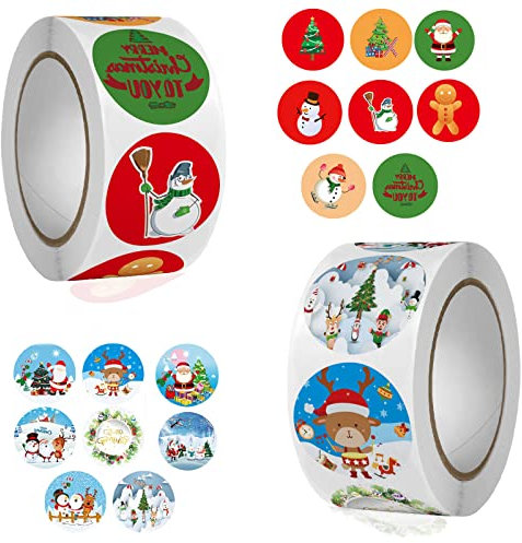 Weihnachtsaufkleber Rolle,1000 Stück Merry Christmas Sticker, Aufkleber Weihnachten, Aufkleber Rolle Weihnachten,Frohe Weihnachten Aufkleber,für DIY handgemachte Grußkarten, Pakete (B)