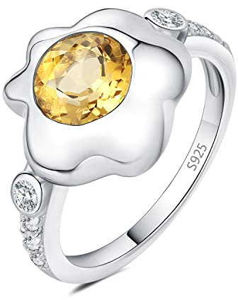 JewelryPalace Pochiertes Ei 1.8ct Rundschliff Echt Citrin Ring Damen, Ring mit Gelb Naturstein Schmuck Set, Edelsteine Damenring Silber Ringe 925, Schmuck Mädchen Silberringe Geschenk für Frauen 54