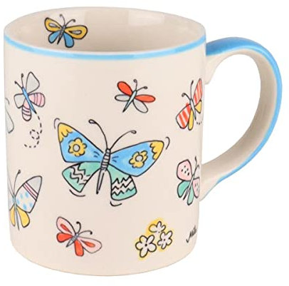 Mila Keramik-Becher Summer Beauty ca. 250 ml Tasse Tee- oder Kaffee-Mug mit Schmetterlings-, Blumen- & Frühlings-Motiven