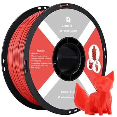 QIDI TECH ABS Rapido Filament 1.75mm, ABS 1kg Spule (2.2lbs), geeignet für Hochgeschwindigkeitsdruck, 3D Druck Filament Fit die meisten FDM 3D Drucker, hochbeständig, Filament Rot