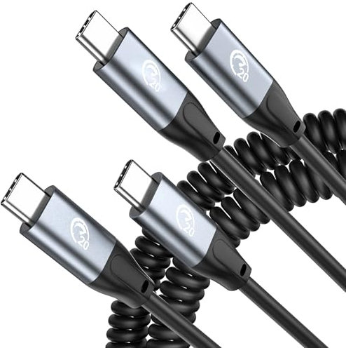 UseBean USB C auf USB C Spiralkabel 100W 1M 2Stück, Coiled 4K Video USBC 3.2 Gen2x2 20Gbps Datenkabel, Typ C PD Schnellladekabel Ladekabel, für iPhone 16 15, MacBook Pro, Galaxy S25, iPad Pro/Mini