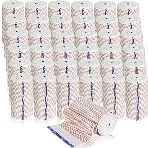 LEIFIDE Kompressionsbandage mit Selbstverschluss an beiden Enden, elastische Bandage für Beine, Knie, Knöchel, Handgelenke, Ellbogen, Schultern, athletisch, dehnbar, 10,2 cm, blauer Rand, 36 Stück