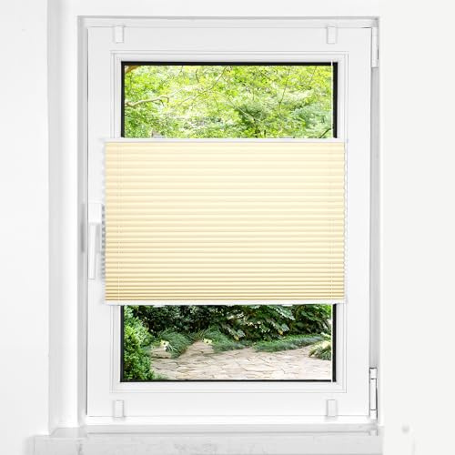 HOMEDEMO Plissee ohne Bohren Klemmfix, B100 x H130 cm Creme, Faltrollo Plisseerollo Jalousie für Tür & Fenster Blickdicht Sichtschutz Sonnenschutz Rollo