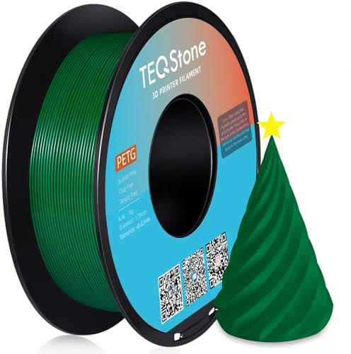TEQStone PETG Filament 1.75mm Grün 1KG, Maßhaltigkeit +/-0.02mm Spule Sauber Gewickelt 3D Drucker Filament Vakuumverpackung