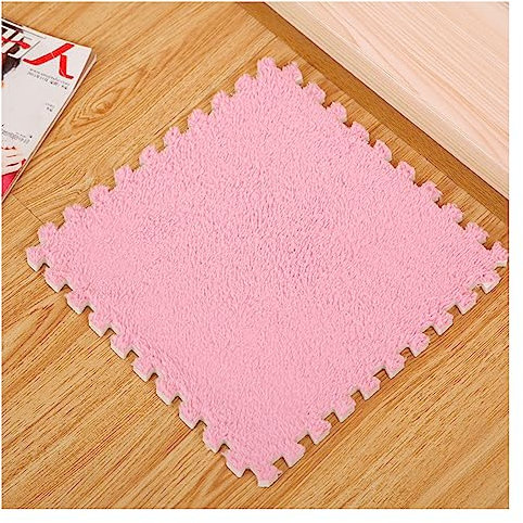 9/10 /12/16 Pièces Tapis De Sol en Mousse Puzzle en Peluche avec Bordure, Dalles De Moquette Carrées Emboîtables, Tapis De Jeu Moelleux pour Salon Chambre, 12 X 12 Po(Size:16Tiles,Color:Rose)
