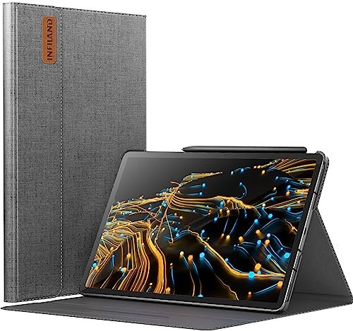 INFILAND Hülle für Samsung Galaxy Tab S10+ Plus / S9 FE+ Plus / S9+ Plus (12,4 Zoll 2024/2023), Multi-Winkel Ständer Dünn Schutzhülle mit Stifthalter, Auto Schlaf/Wach, Grau
