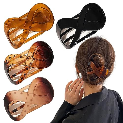 Lot de 4 pinces à cheveux plates françaises pour femme, 8,9 cm, pinces à cheveux incurvées en forme d'alligator, volume antidérapant, forte tenue banane, pinces à cheveux à mâchoire, accessoires de